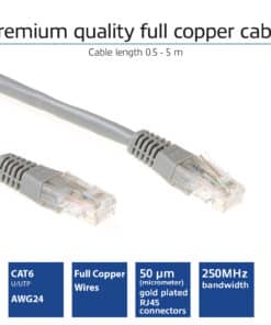 ACT Grijze 20 meter U/UTP CAT6 patchkabel met RJ45 connectoren - Afbeelding 2