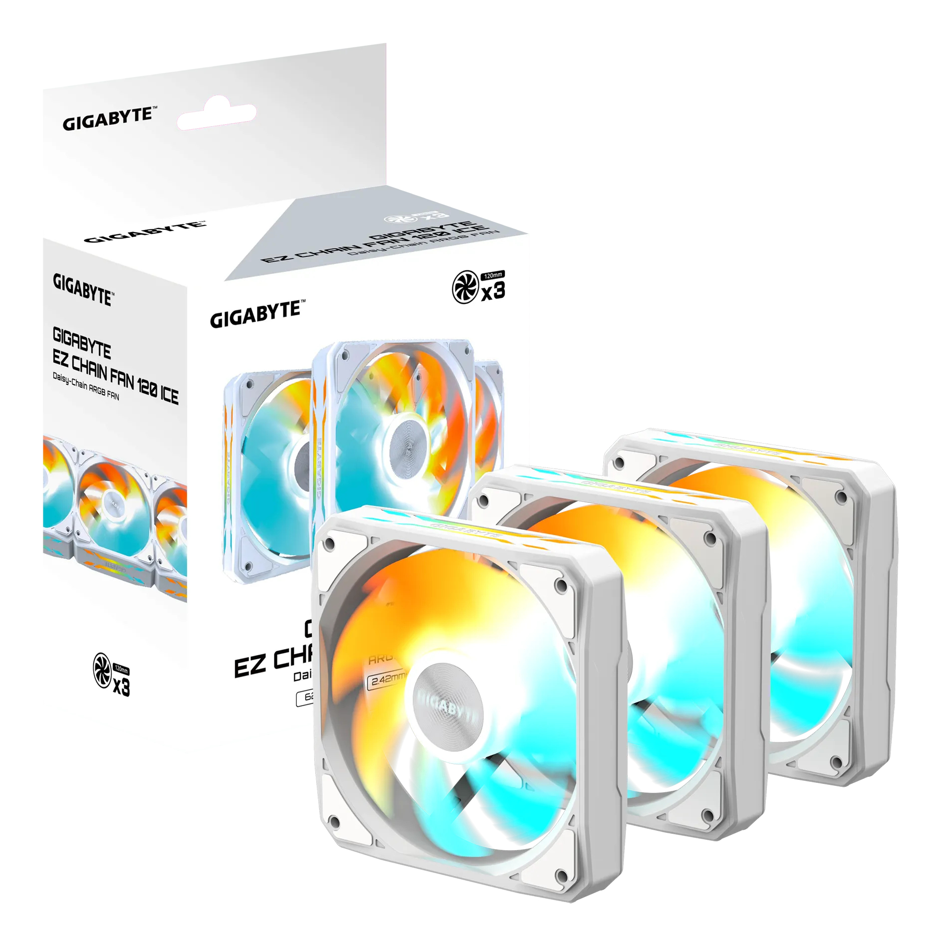 GIGABYTE GP-GBT EZFAN1203 ICE koelsysteem voor computers Computer behuizing Ventilator 12 cm Wit 3 stuk(s) - Afbeelding 4