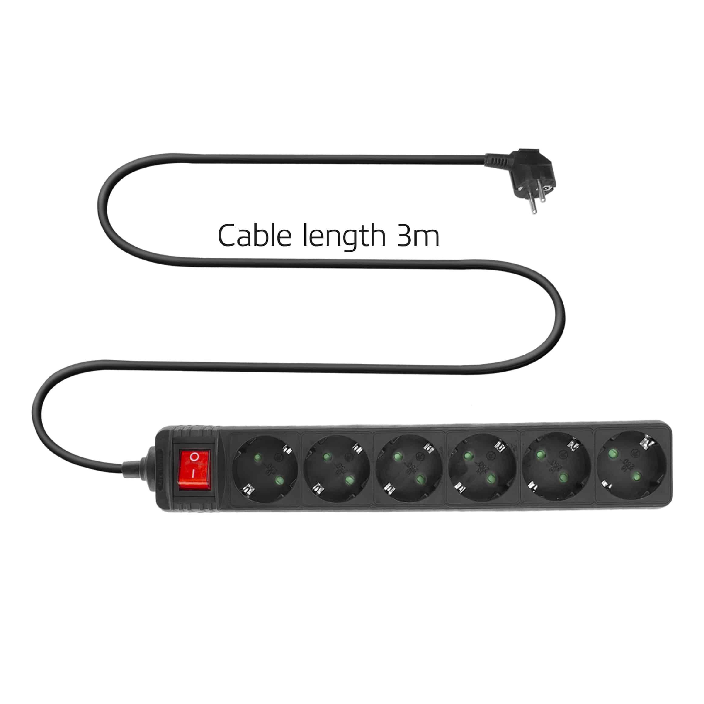 ACT Stekkerdoos met lichtgevende schakelaar, 6 sockets, 3 m, zwart - Afbeelding 2