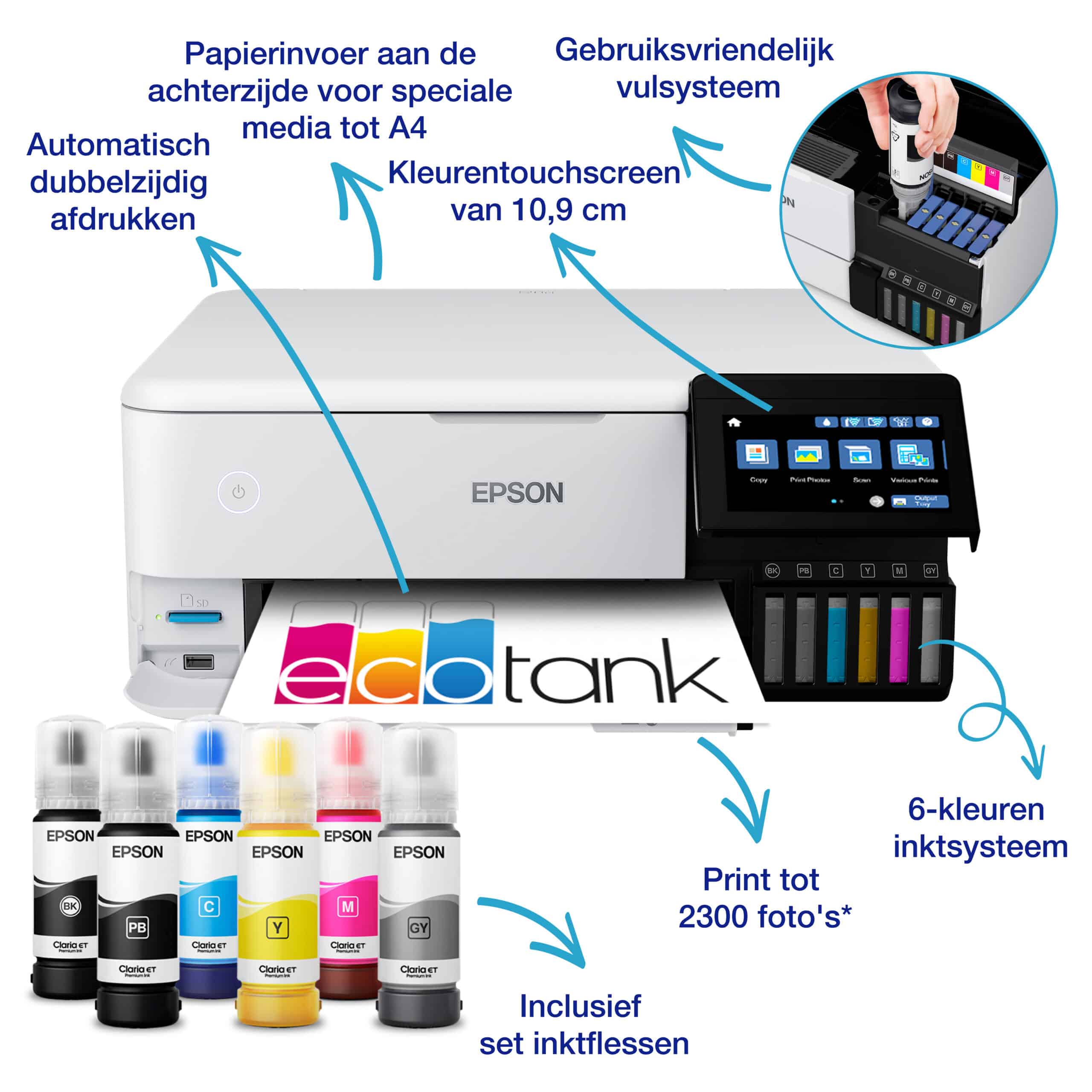 Epson EcoTank ET-8500 A4 Wi-Fi-fotoprinter met inkttank - Afbeelding 3
