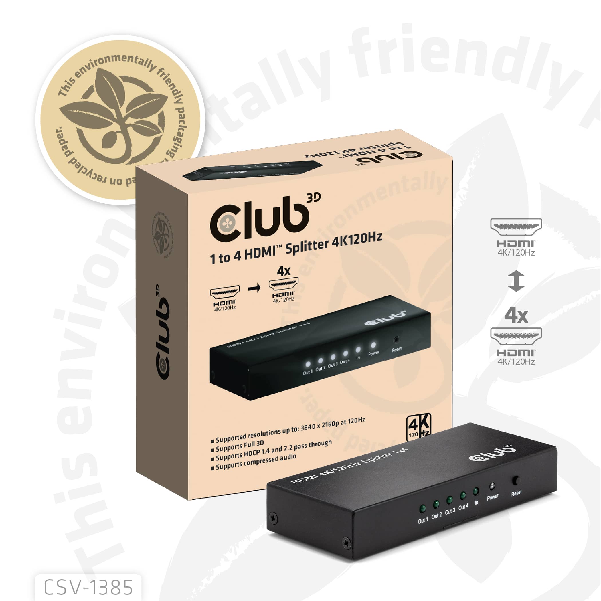 CLUB3D 1 to 4 HDMI Splitter 4K120Hz - Afbeelding 8