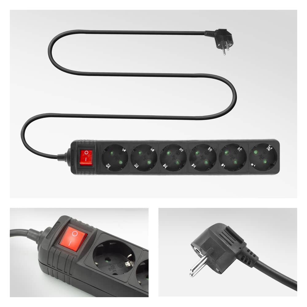 ACT Stekkerdoos met lichtgevende schakelaar, 6 sockets, 3 m, zwart - Afbeelding 4
