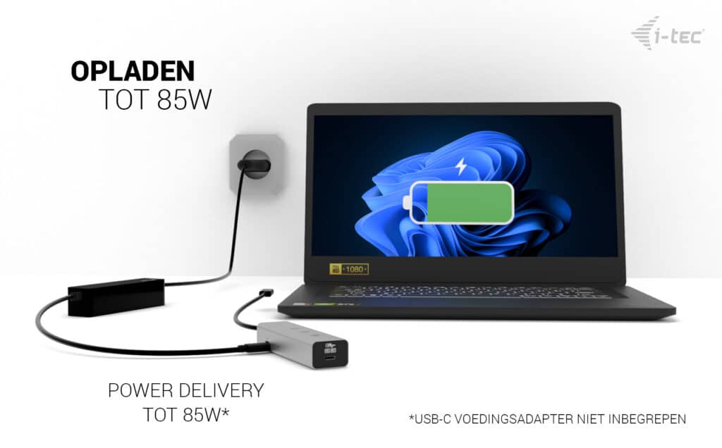 i-tec Metal USB-C Charging HUB 5port with USB-C video 8K + Power Delivery 85W - Afbeelding 4