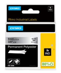 DYMO Rhino industriële labels | Permanent Polyester | 9 mm x 3,5 m | zwarte afdruk op metallic | zelfklevende labels voor Rhino & LabelManager labelprinters