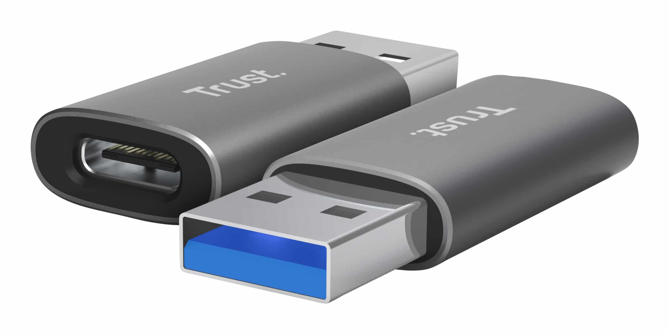 Trust Calyx USB-C naar USB-A Adapter - USB adapterset – USB-C naar USB-A – Compact ontwerp – Grijs