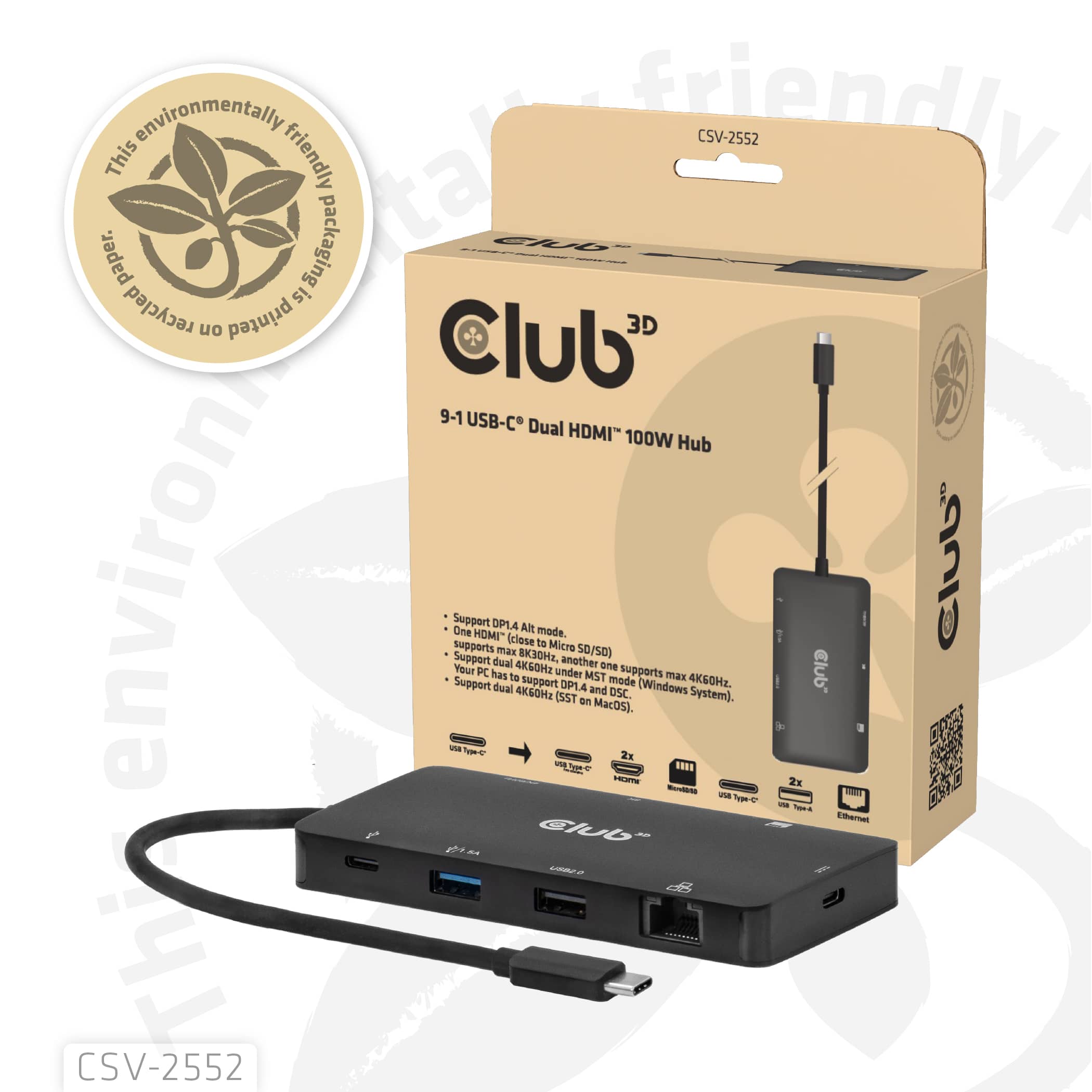 CLUB3D 9-1 Dual HDMI™ USB-C® Hub PD3.0 100W - Afbeelding 7