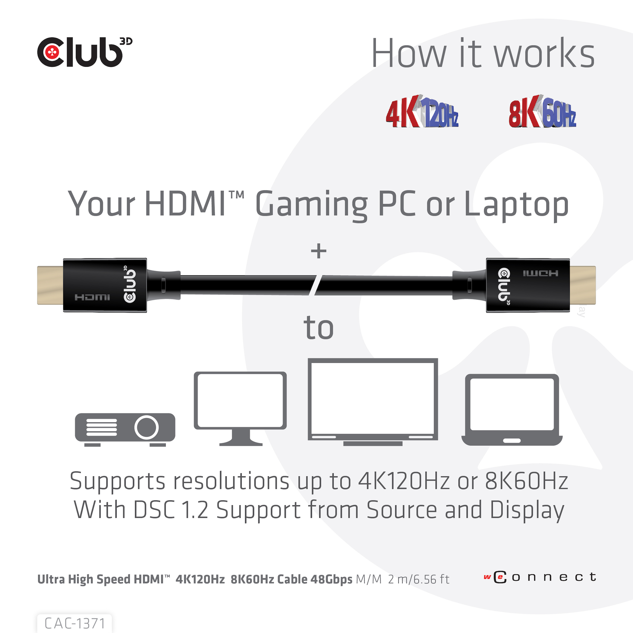 CLUB3D Ultra High Speed HDMI 4K120Hz, 144Hz Certified Cable 48Gbps M/M 1 m/3.28 ft 1Meter - Afbeelding 7