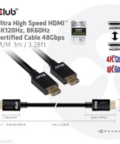 CLUB3D Ultra High Speed HDMI 4K120Hz, 144Hz Certified Cable 48Gbps M/M 1 m/3.28 ft 1Meter - Afbeelding 3