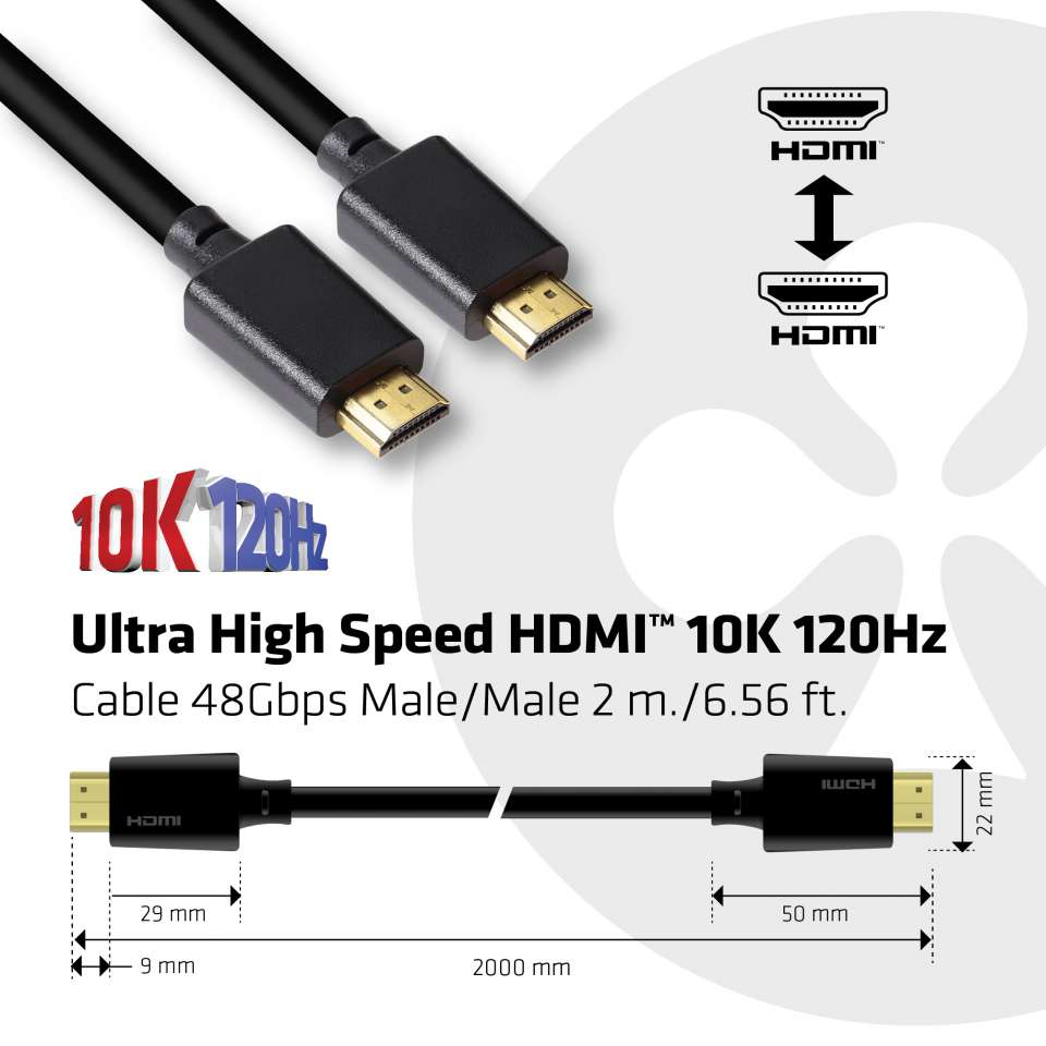 CLUB3D Ultra High Speed HDMI 4K120Hz, 144Hz Certified Cable 48Gbps M/M 2 m / 6.56 ft - Afbeelding 4