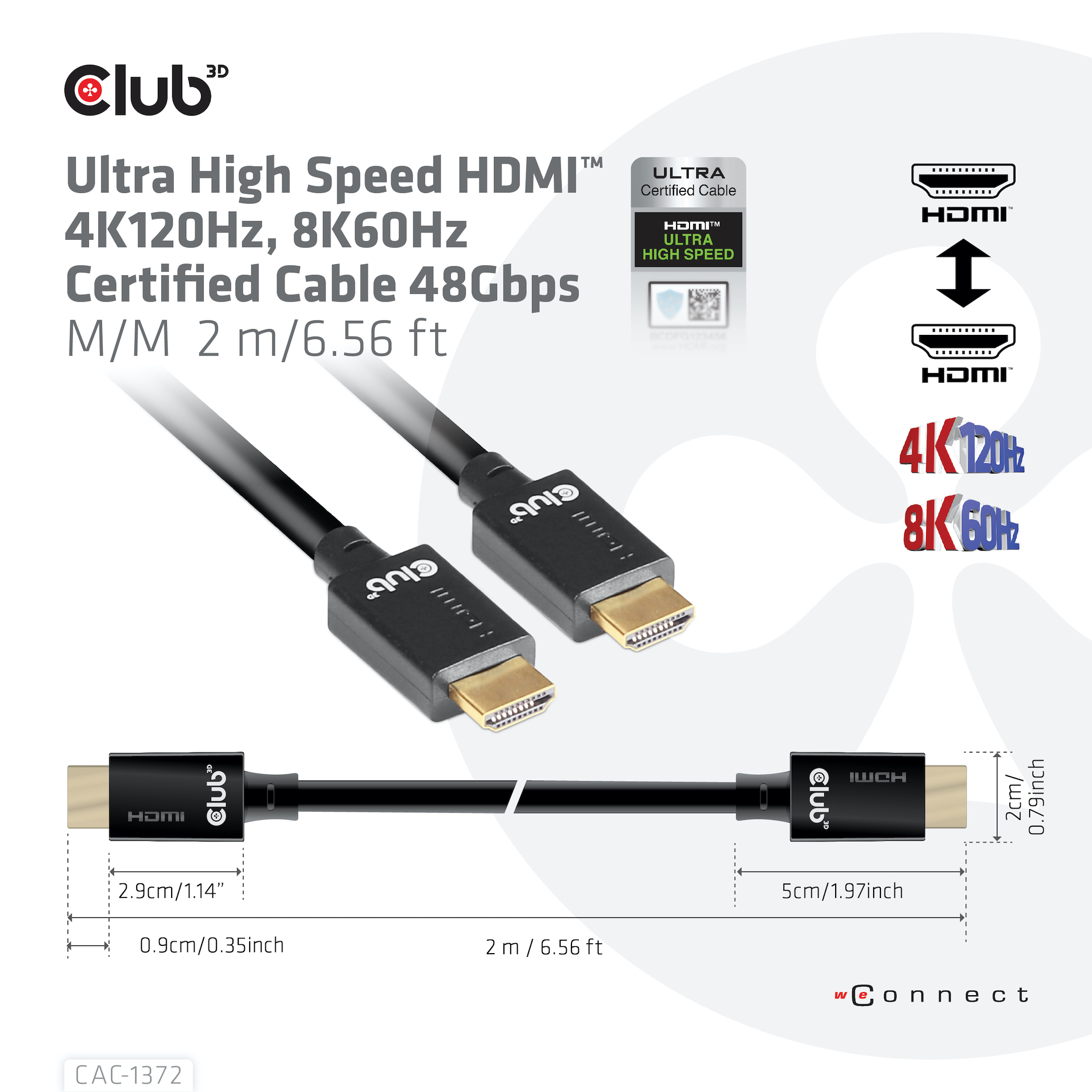 CLUB3D Ultra High Speed HDMI 4K120Hz, 144Hz Certified Cable 48Gbps M/M 2 m / 6.56 ft - Afbeelding 6