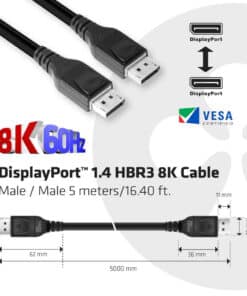 CLUB3D DisplayPort 1.4 HBR3 8K Kabel M/M 5 meter - Afbeelding 3
