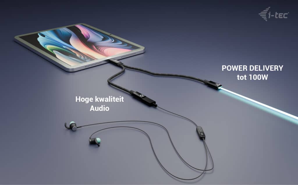 i-tec USB-C Cable Splitter Audio/Data + Power Delivery 100W - Afbeelding 4