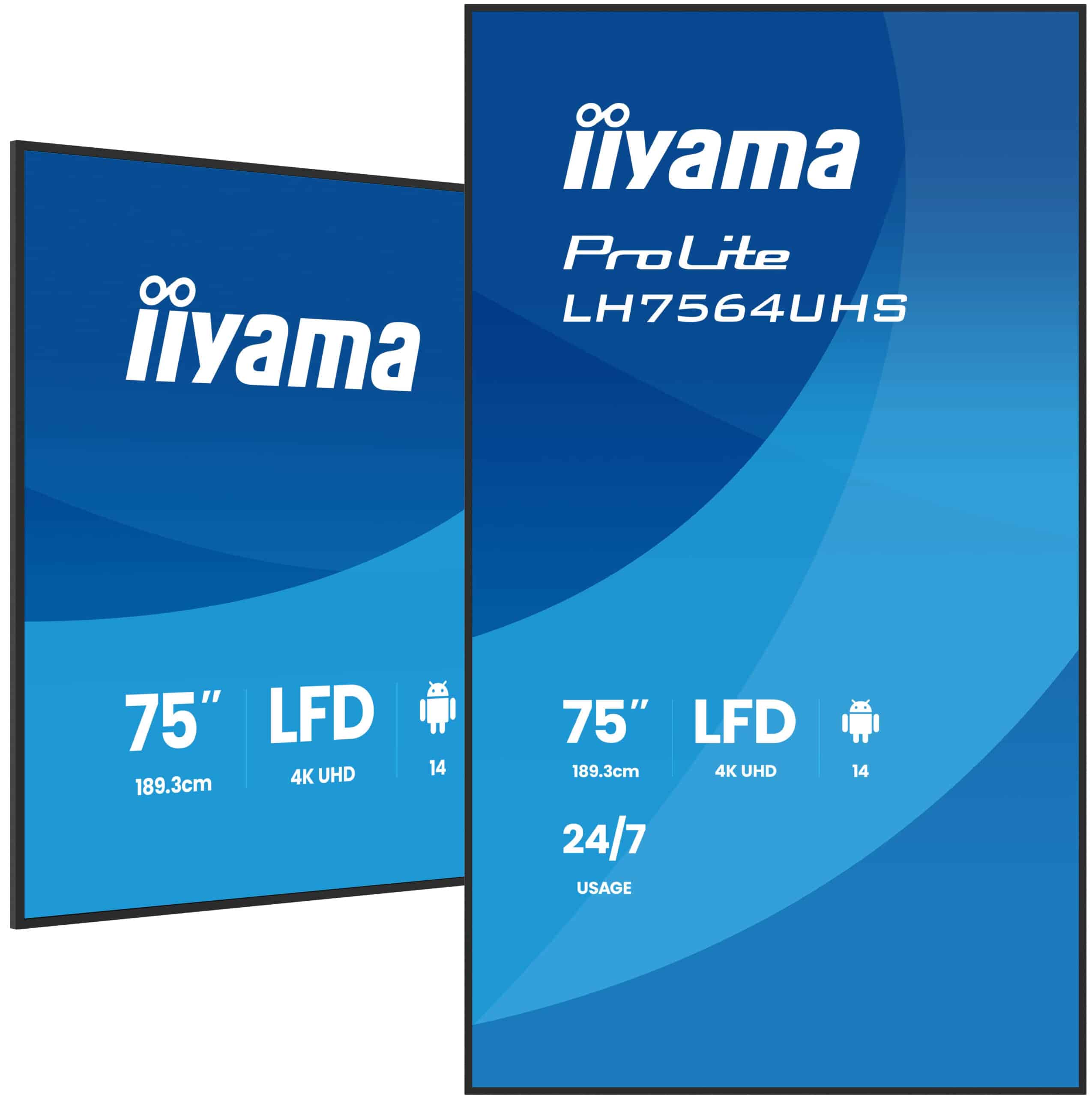 iiyama LH7564UHS-B1AG beeldkrant Digitale signage flatscreen 190,5 cm (75") Wifi 500 cd/m² 4K Ultra HD Zwart Type processor Android 24/7