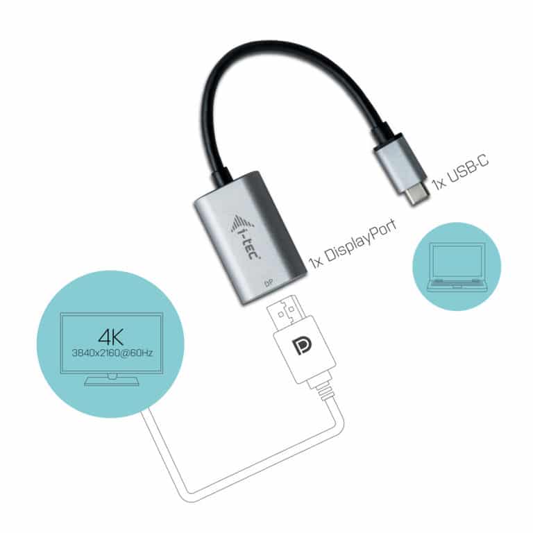 i-tec Metal C31METALDP60HZ video kabel adapter 0,15 m USB Type-C Display Port Grijs, Turkoois - Afbeelding 3