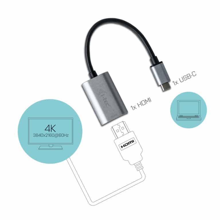 i-tec Metal C31METALHDMI60HZ video kabel adapter 0,15 m USB Type-C HDMI Grijs, Turkoois - Afbeelding 4