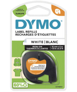 DYMO LetraTag originel opstrijkbare textiellabels | 12 mm x 2 m rol | Zwart afdrukken op witte etiketten | opstrijkbaar voor LetraTag-printers