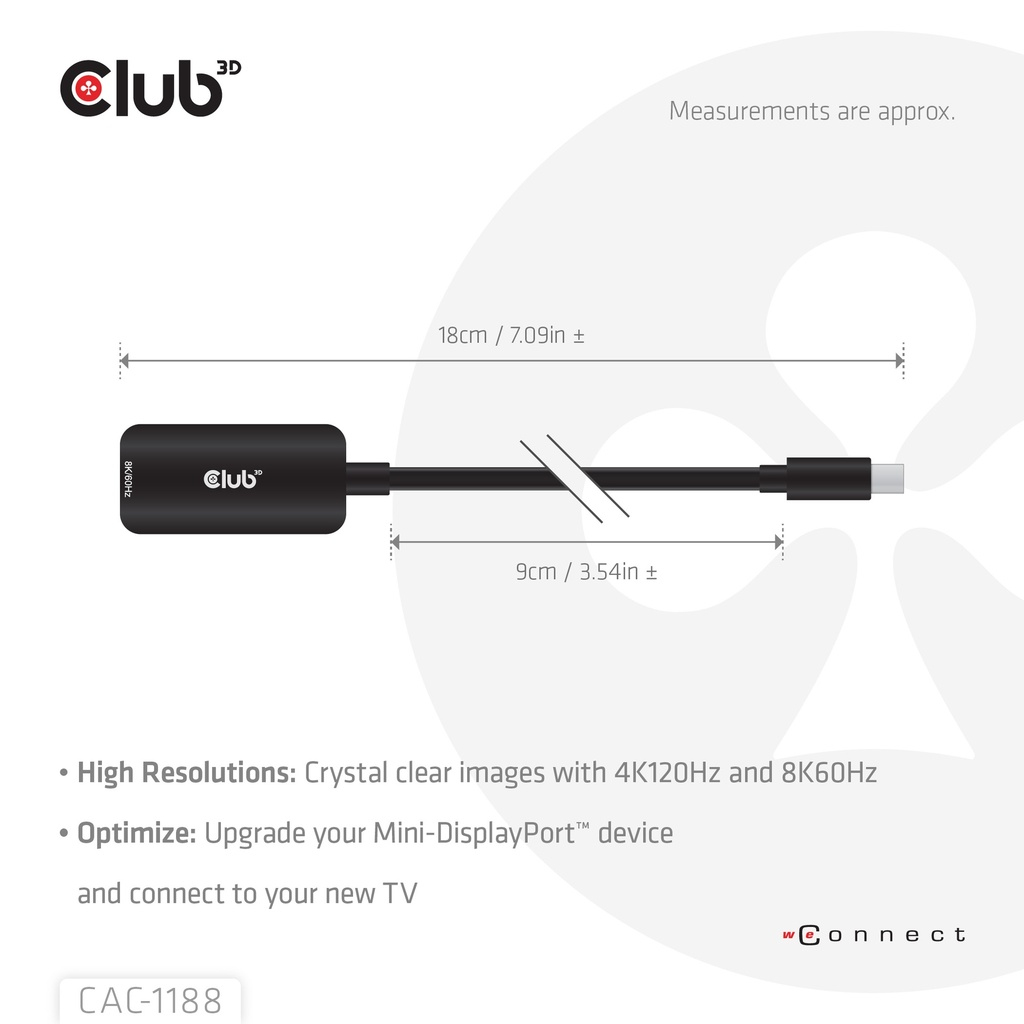 CLUB3D Mini DisplayPort™ 1.4 to HDMI™ 8K60Hz M/F Adapter - Afbeelding 4