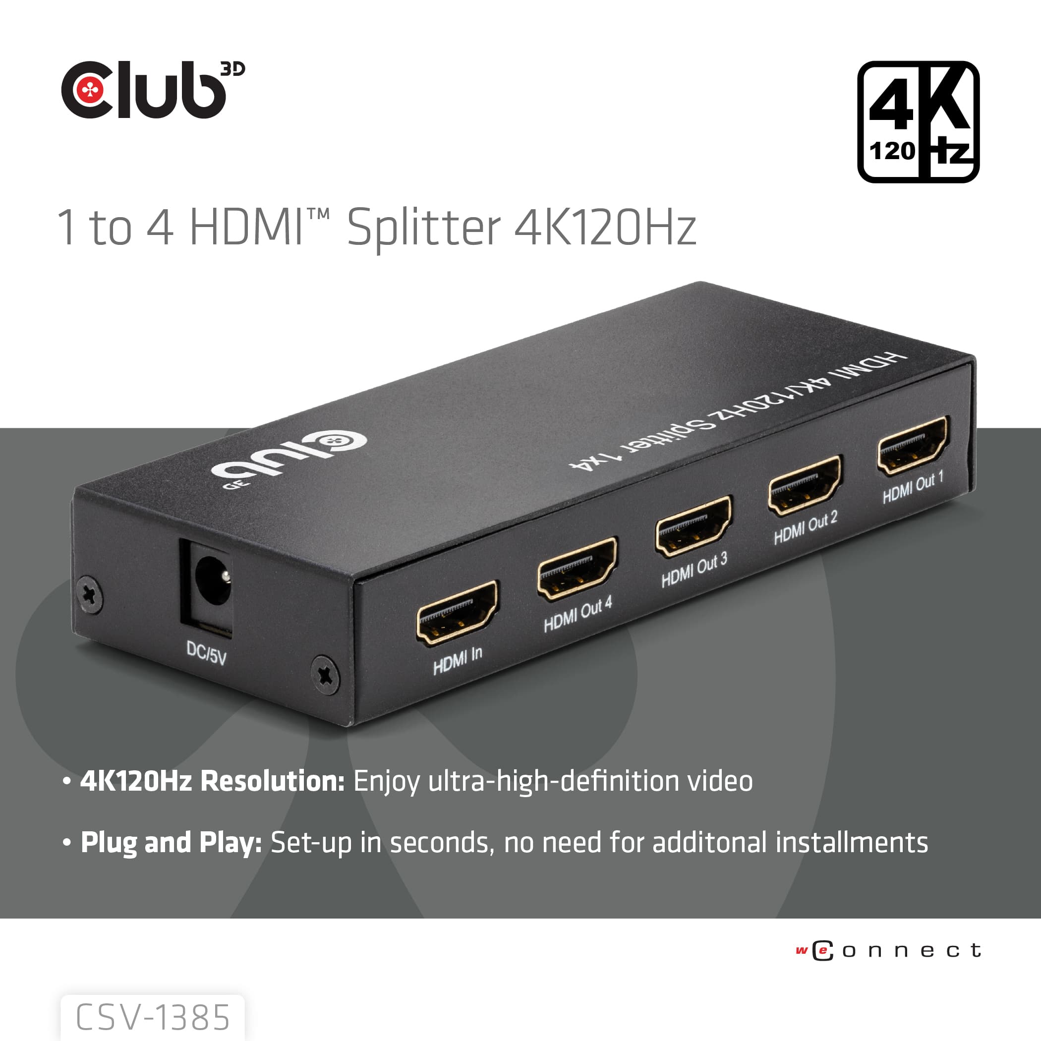 CLUB3D 1 to 4 HDMI Splitter 4K120Hz - Afbeelding 2