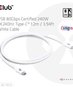 CLUB3D USB 80Gbps Certified 240W 8K240Hz Type-C 1.2m / 3.94ft White Cable - Afbeelding 3