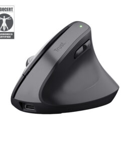 Trust Bayo+ Ergonomische draadloze muis voor meerdere apparaten – ergonomische muis – draadloze muis – RF+ Bluetooth – Zwart