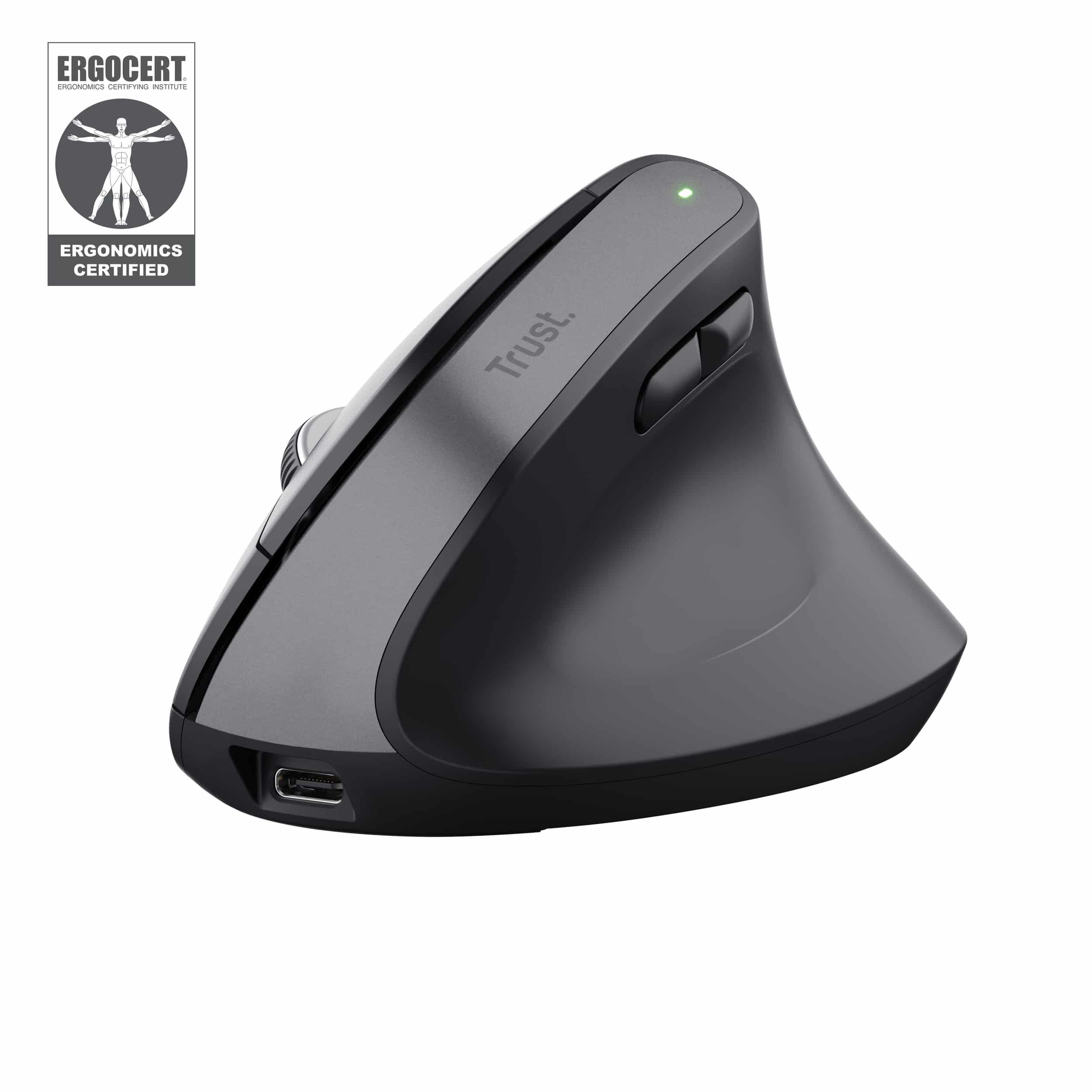 Trust Bayo+ Ergonomische draadloze muis voor meerdere apparaten – ergonomische muis – draadloze muis – RF+ Bluetooth – Zwart