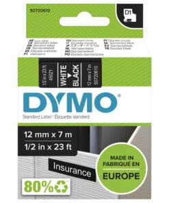 DYMO originele D1 labels | Witte Tekst op Zwart Label | 12 mm x 7 m | zelfklevende etiketten voor de LabelManager labelprinter