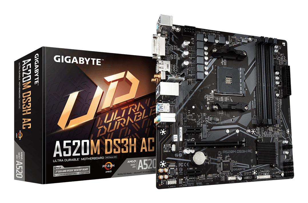 GIGABYTE A520M DS3H AC moederbord AMD A520 Socket AM4 micro ATX