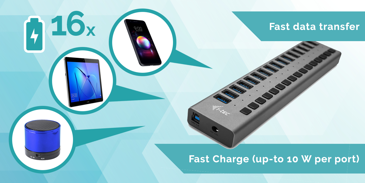 i-tec USB 3.0 Charging HUB 16port + Power Adapter 90 W - Afbeelding 5