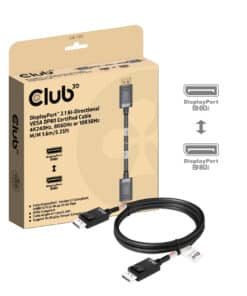 CLUB3D DisplayPort™ 2.1 Bi-Directional VESA DP80 Gecertificeerde kabel 4K240Hz, 8K60Hz or 10K60Hz M/M 1.6m/ Next-Gen Gaming - Afbeelding 2
