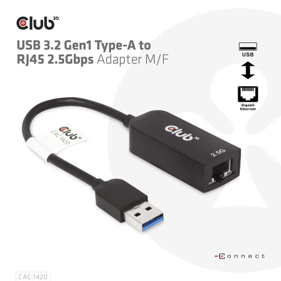CLUB3D USB 3.2 Gen1 Type A to RJ45 2.5Gbps Adapter - Afbeelding 4