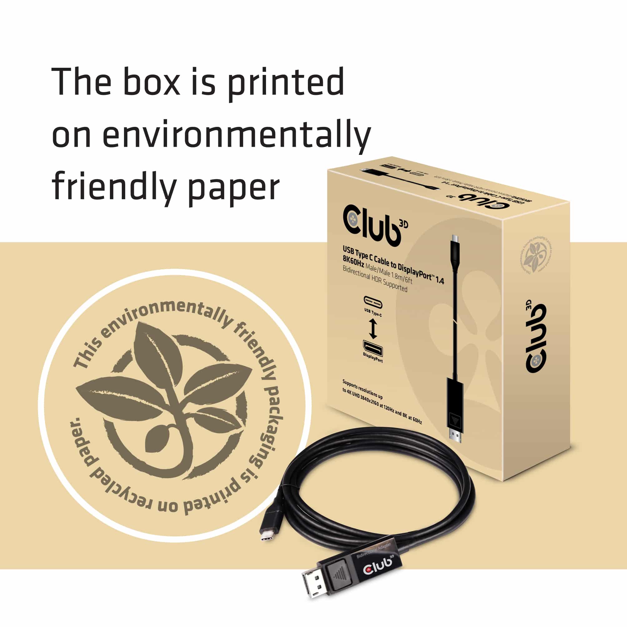 CLUB3D USB Type C Cable naar DP 1.4 8K60Hz M/M 1.8m - Afbeelding 4