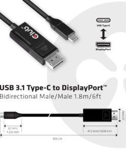 CLUB3D USB Type C Cable naar DP 1.4 8K60Hz M/M 1.8m - Afbeelding 3