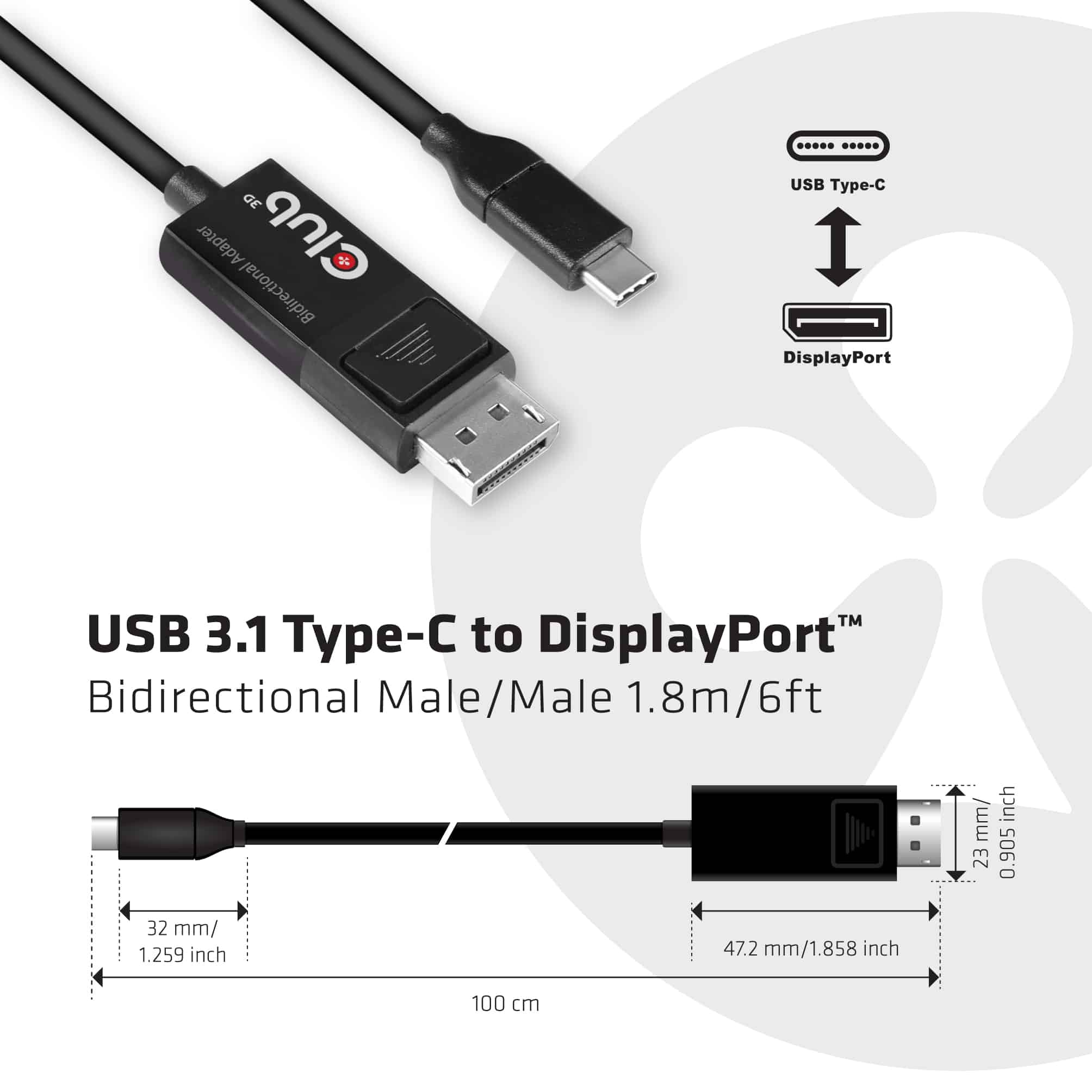 CLUB3D USB Type C Cable naar DP 1.4 8K60Hz M/M 1.8m - Afbeelding 3