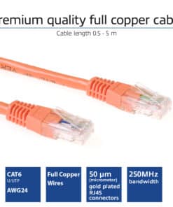 ACT Oranje 5 meter U/UTP CAT6 patchkabel met RJ45 connectoren - Afbeelding 2