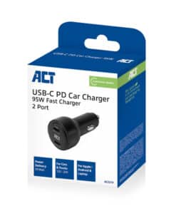 ACT 2-poorts USB-C fast charge autolader 95W met Power Delivery PPS, Quick Charge en GaNFast - Afbeelding 4