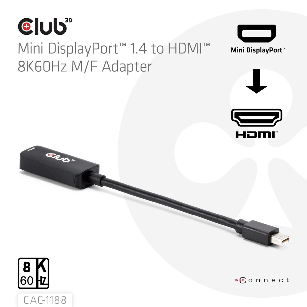 CLUB3D Mini DisplayPort™ 1.4 to HDMI™ 8K60Hz M/F Adapter - Afbeelding 3