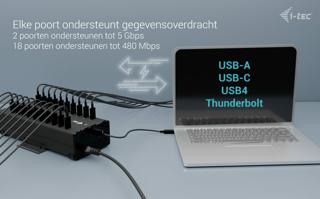 i-tec USB-C/USB-A Metal Charging + data HUB, 15W per port, 20x USB-C - Afbeelding 3