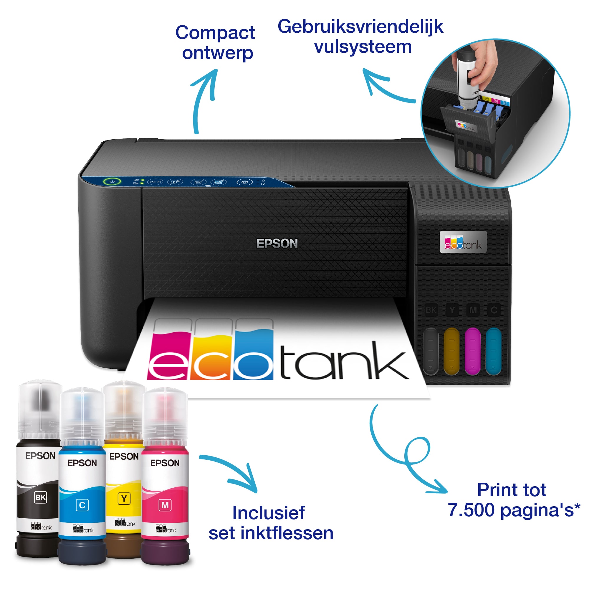 Epson EcoTank ET-2861 A4 multifunctionele Wi-Fi-printer met inkttank, inclusief tot 3 jaar inkt - Afbeelding 2