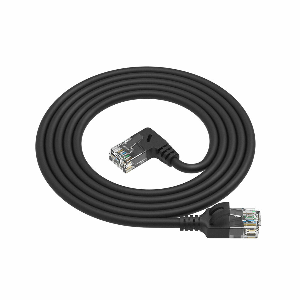 ACT Zwarte 1,5 meter U/UTP CAT6A LSZH slimline patchkabel met RJ45 connectoren, recht naar 90° haaks rechts - Afbeelding 2