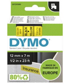 DYMO originele D1 labels | Zwarte Tekst op Geel Label | 12 mm x 7 m | Zelfklevende etiketten voor de LabelManager labelprinter | gemaakt in Europa