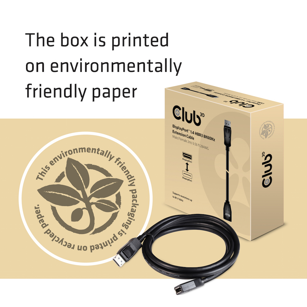 CLUB3D DisplayPort 1.4 HBR3 Extension kabel 8K60Hz M/F 2m/ - Afbeelding 5