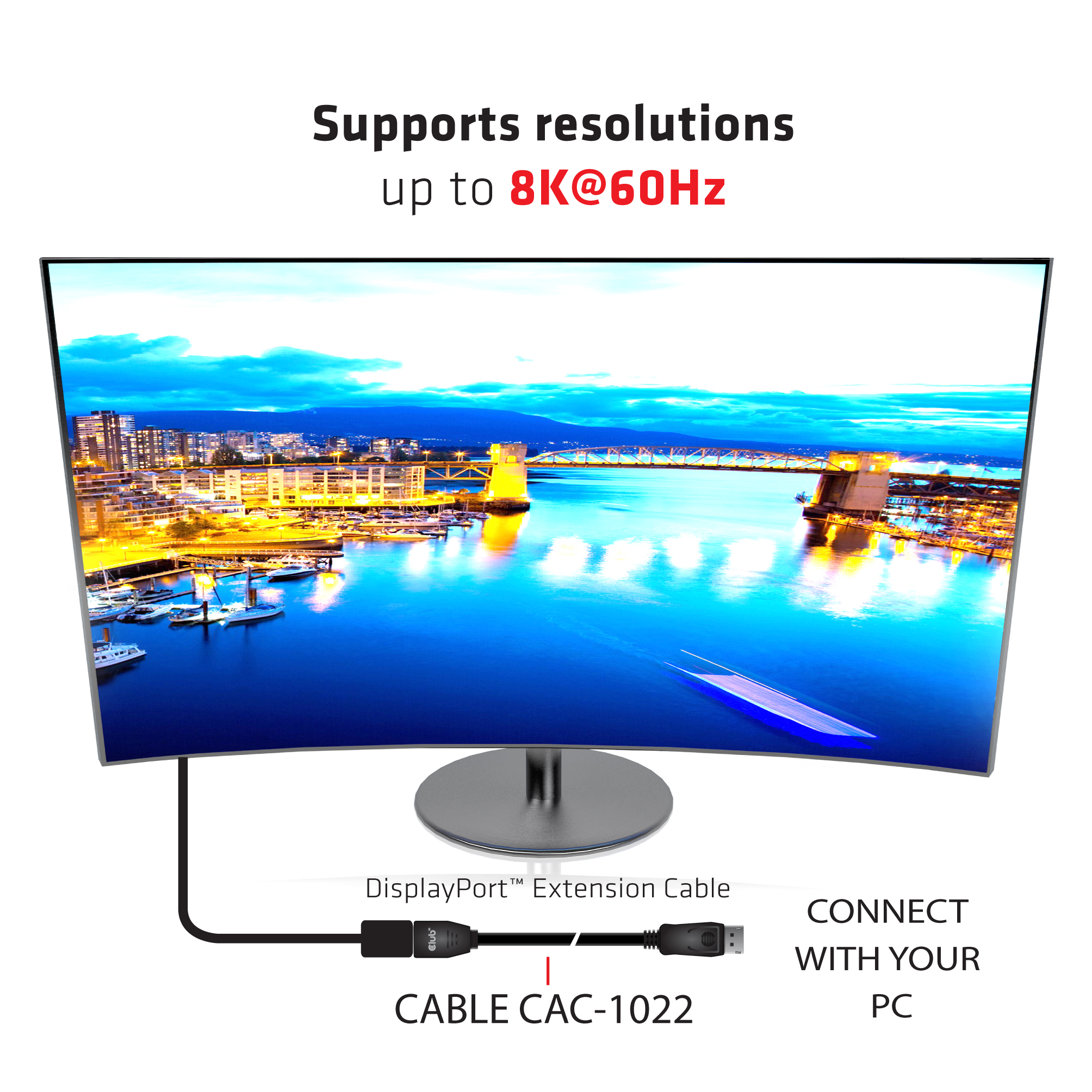 CLUB3D DisplayPort 1.4 HBR3 Extension kabel 8K60Hz M/F 2m/ - Afbeelding 8
