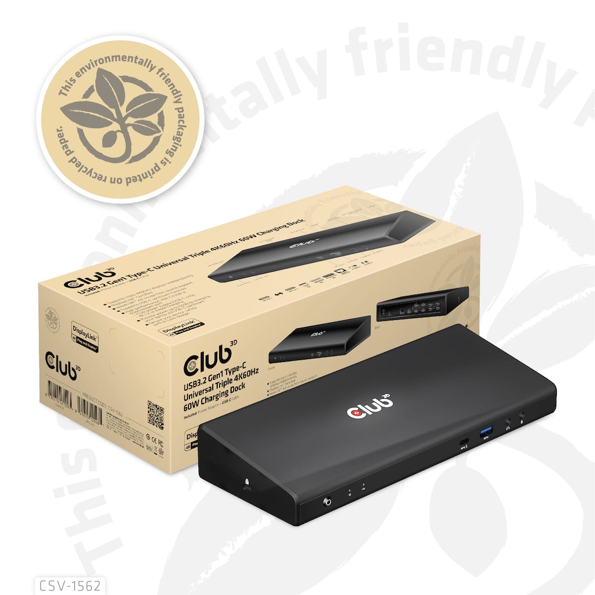 CLUB3D Type-C Universeel (2x 4K60Hz +1x 4K30Hz), oplaad Docking Station 60W DisplayLink gecertificeerd en DP alt modus - kensington lock