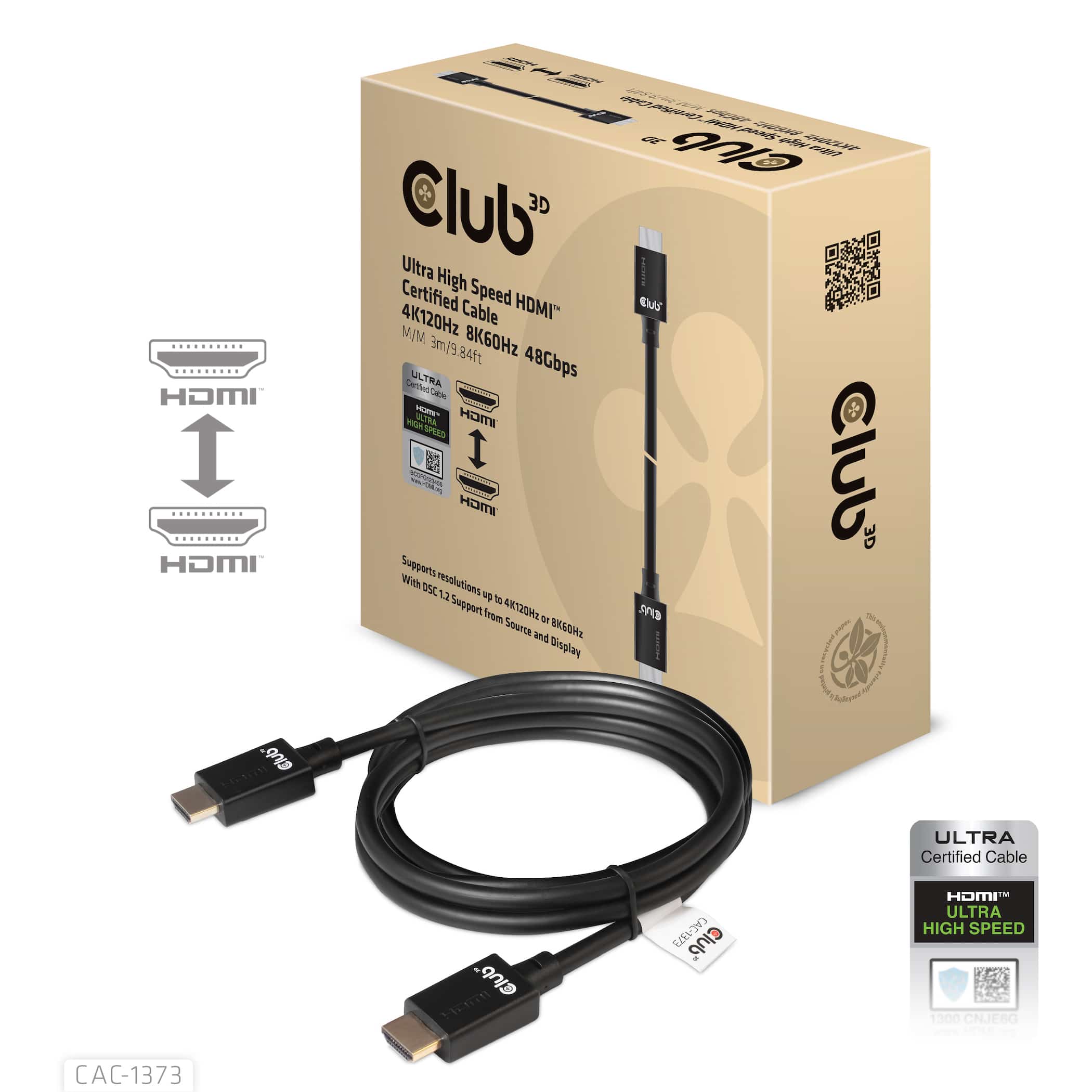 CLUB3D Ultra High Speed HDMI™2.1 gecertificeerde kabel 4K120Hz, 8K60Hz 48Gbps M/V 3 meter - Afbeelding 5