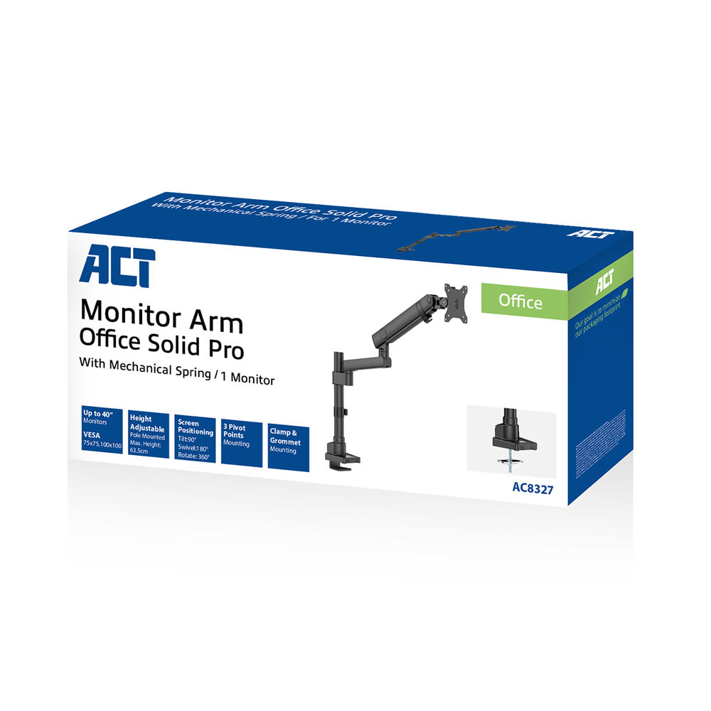 ACT Monitorarm 40" office solid pro, mechanische veer, 1 scherm - Afbeelding 8