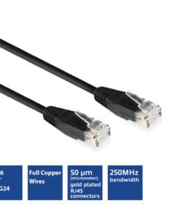 ACT Zwarte 0,25 meter U/UTP CAT6 patchkabel met RJ45 connectoren - Afbeelding 3