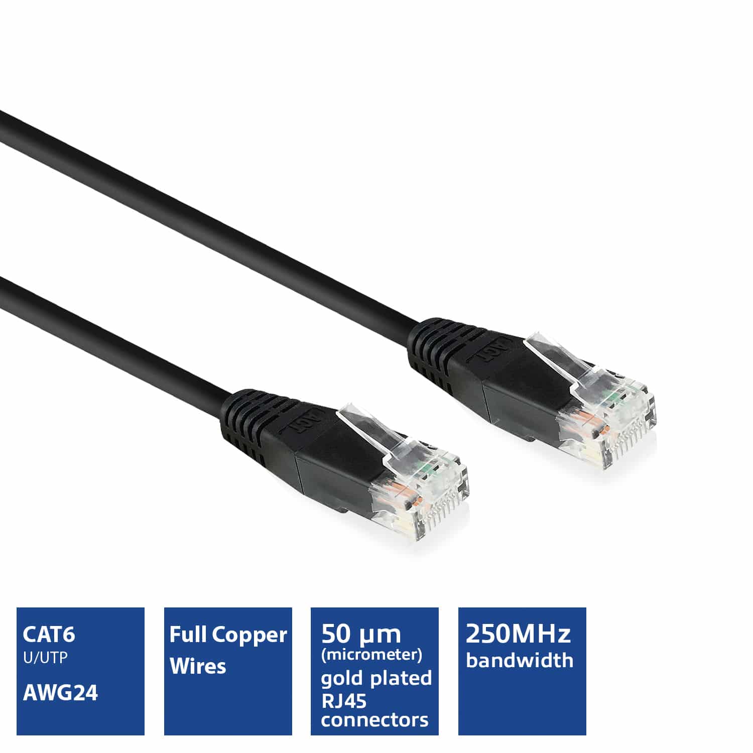 ACT Zwarte 5 meter U/UTP CAT6 patchkabel met RJ45 connectoren - Afbeelding 3