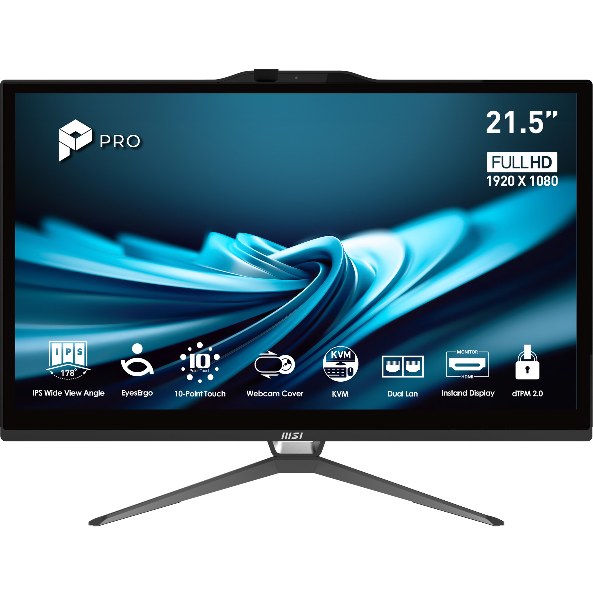 MSI Pro AP222T 14M-622EU Intel® Pentium® Gold G7400 54,6 cm (21.5") 1920 x 1080 Pixels Touchscreen Alles-in-één-pc 8 GB DDR4-SDRAM 128 GB SSD Windows 11 Pro Wi-Fi 5 (802.11ac) Zwart