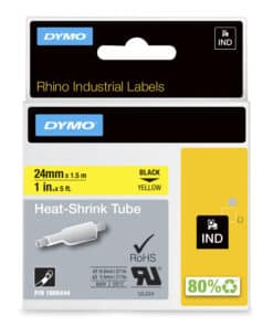 DYMO Rhino industriële Heat-Shrink Tube-labels | 24 mm x 1,5 m | zwarte afdruk op geel | voor Rhino labelprinters