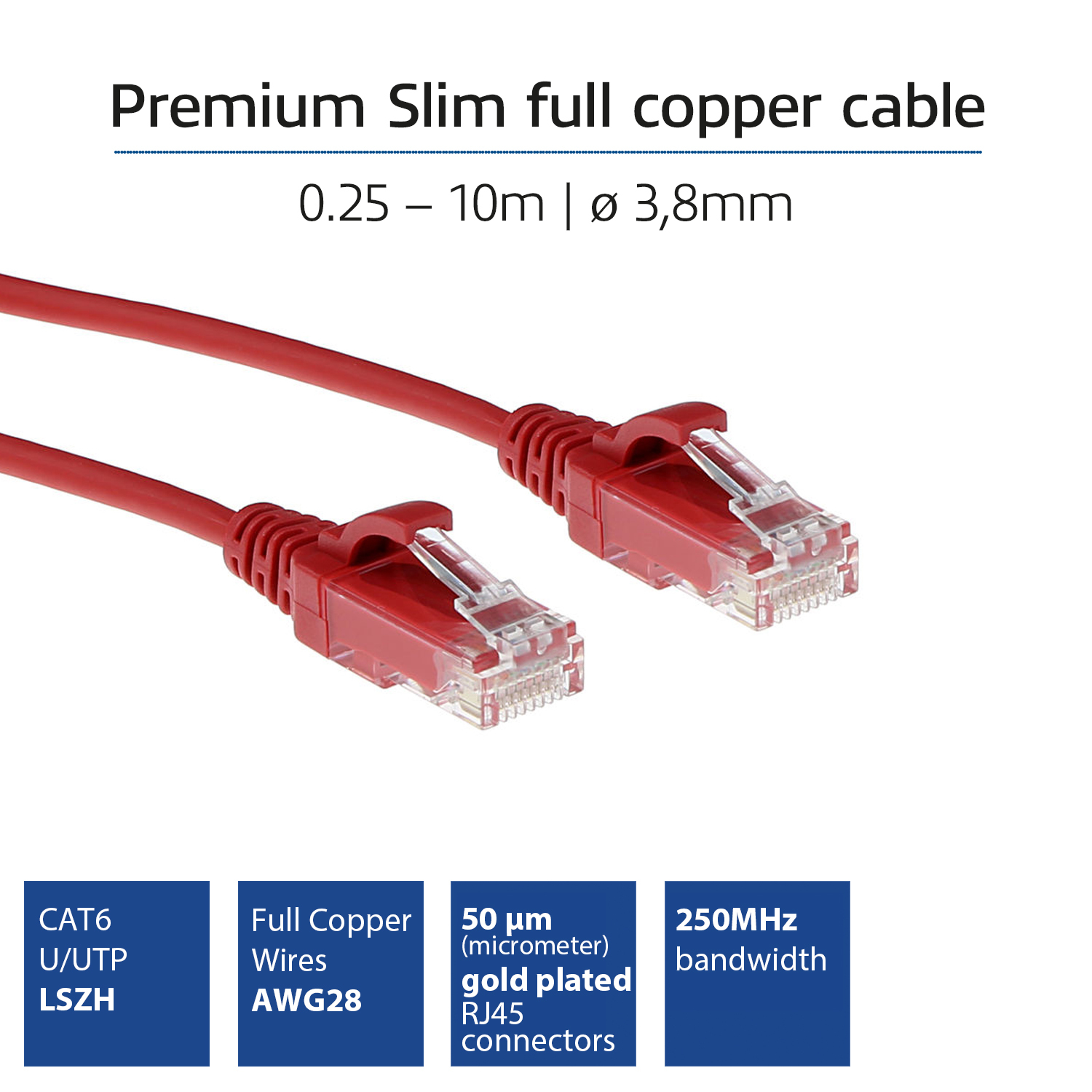 ACT Rode 3 meter LSZH U/UTP CAT6 datacenter slimline patchkabel snagless met RJ45 connectoren - Afbeelding 2